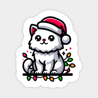 Cute Christmas Cat Santa Hat Christmas Lights Adorable Magnet