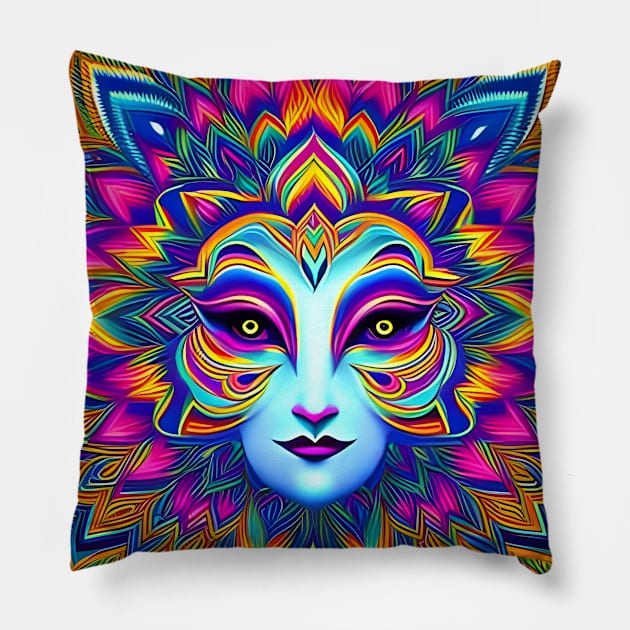 Catgirl DMTfied (21) - Trippy Psychedelic Art Pillow by TheThirdEye