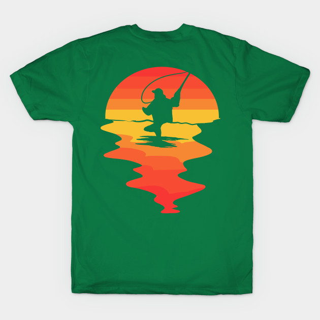 Discover Vintage Sunset Fly Fishing Retro Fisherman Sunrise - Fly Fishing - T-Shirt