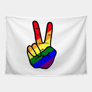 V Sign Hand Gesture Gay Rainbow Tapestry