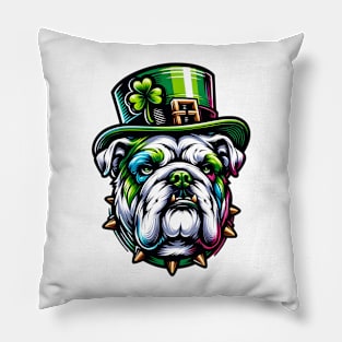 Bulldog Portrayed in Vibrant Saint Patrick's Day Art Pillow