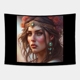 Elegant Female Portrait with Glamorous Fashion Tapestry