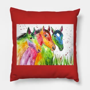 Three Colourful Horses Pillow