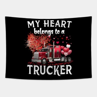 My Heart Belongs To A Trucker Valentine Trucker's Wife Tapestry