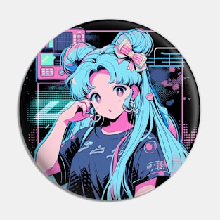 Anime Girl Vaporwave Aesthetic Lo-Fi Pin