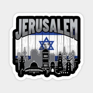 Jerusalem Israel Skyline Vintage Israeli Flag Magnet