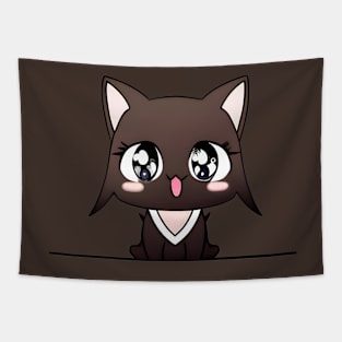 Anime Black Cat With Shinny Eyes Tapestry