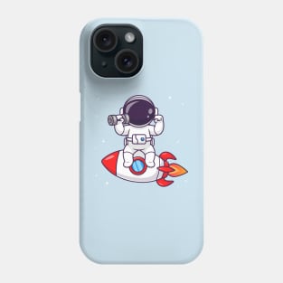 Cute Astronaut Lifting Dumbbell On Rocket Cartoon Phone Case