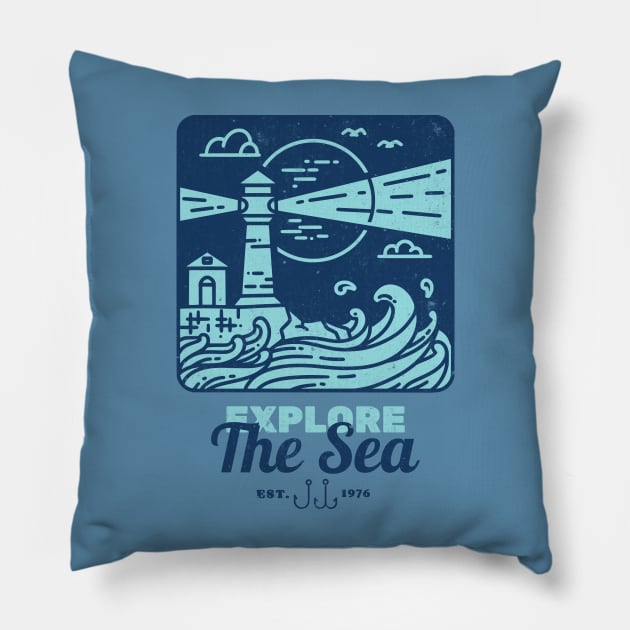 Explore The Sea Lighthouse nautical Pillow by Tip Top Tee's