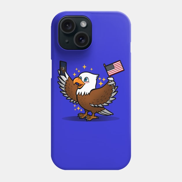 Funny Cute American Bald Eagle Taking Selfie 4th Of July Proud American Cartoon Phone Case by Originals By Boggs