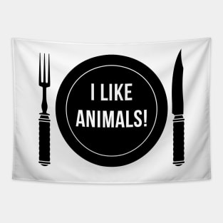 I Like Animals! (Fork / Knife / Plate / Black) Tapestry