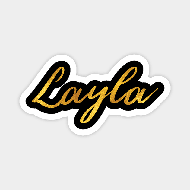 Layla Name Hand Lettering in Faux Gold Letters Magnet by Pixel On Fire