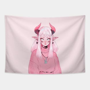 Cute Pink Demon Girl Tapestry