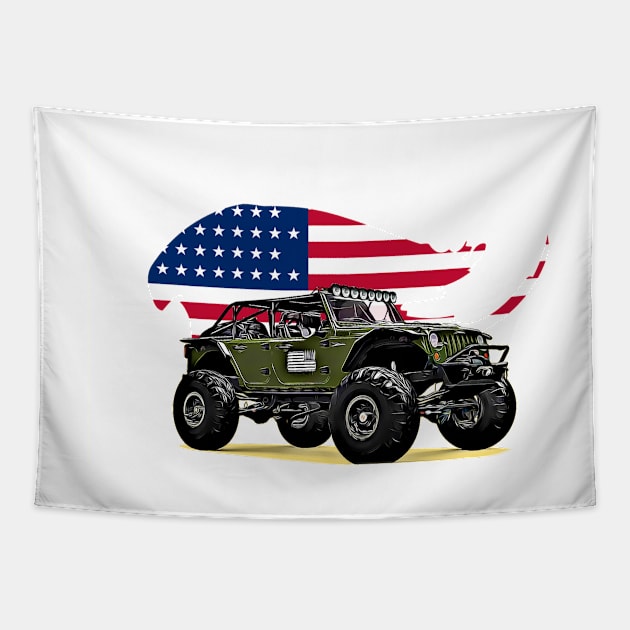 Jeep Offroad USA Print Tapestry by Auto-Prints