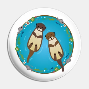 Otters Swimming in a Pond Pin