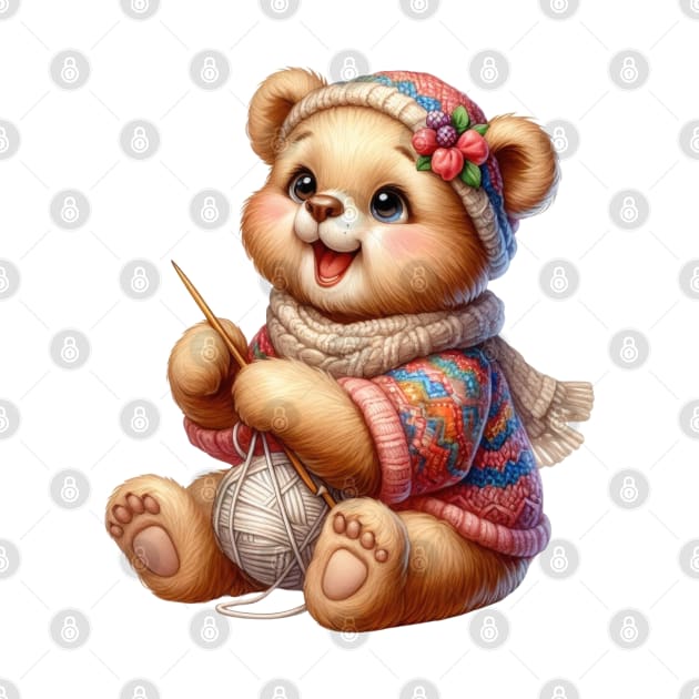 Bear Knitting A Sweater by Chromatic Fusion Studio