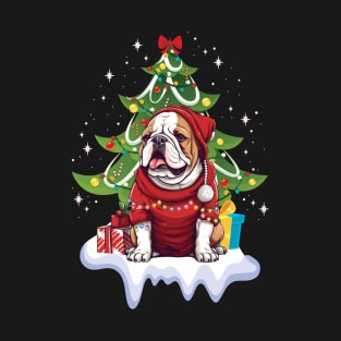 Merry Christmas Tree With Bulldog Dog T-Shirt