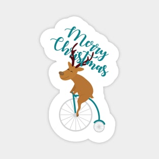 Mr Reindeer having Fun with his Penny-farthing Bicycle Christmas Magnet