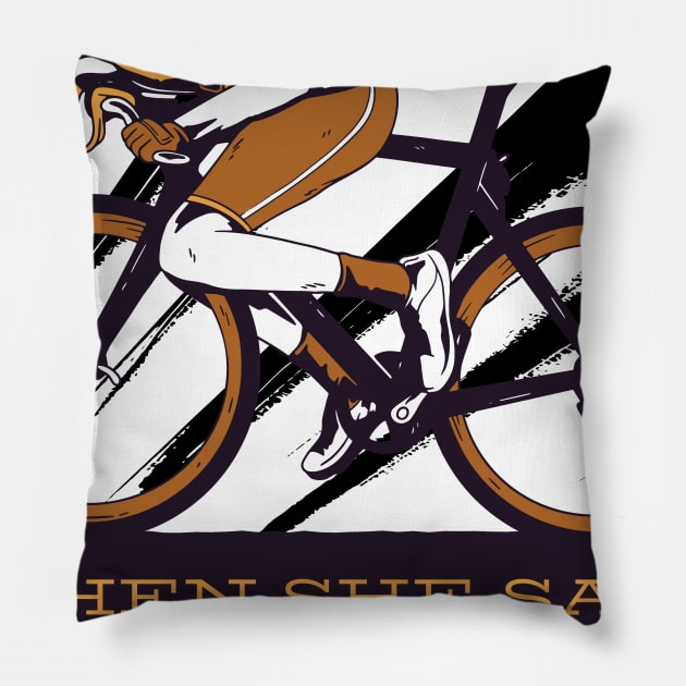 Cyclists with saying Pillow by Shirtseller0703