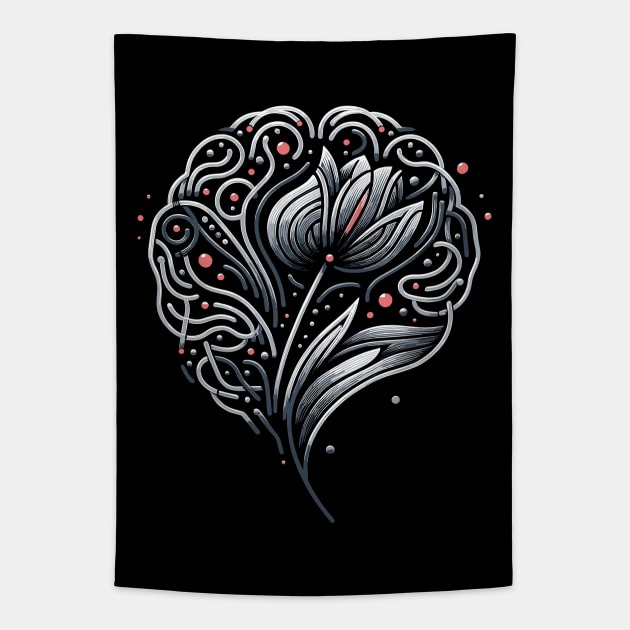Symbolic Parkinson's Awareness Brain & Tulip Design Tapestry by Xeire