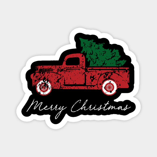 Merry Christmas Retro Vintage Red Truck Magnet by Soema