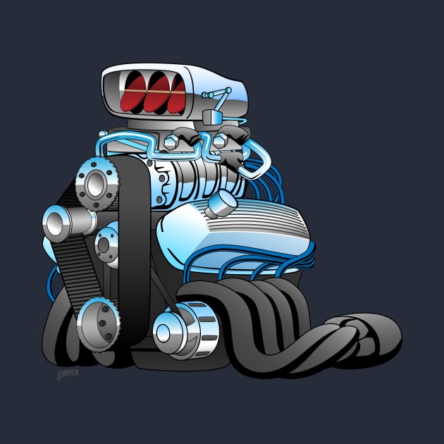 Hotrod Racing Car Engine Cartoon Illustration by hobrath