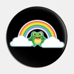 fabulous pride frog smiling under rainbow clouds Pin