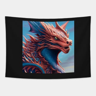 Intricate Copper and Blue Scaled Dragon Tapestry