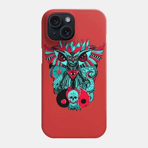 Turqred Wise Owl And Ageless Skull Phone Case by kenallouis