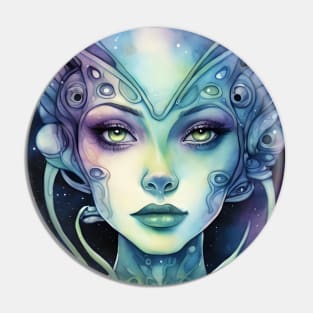 Alien Girl, colorful watercolor space art Pin