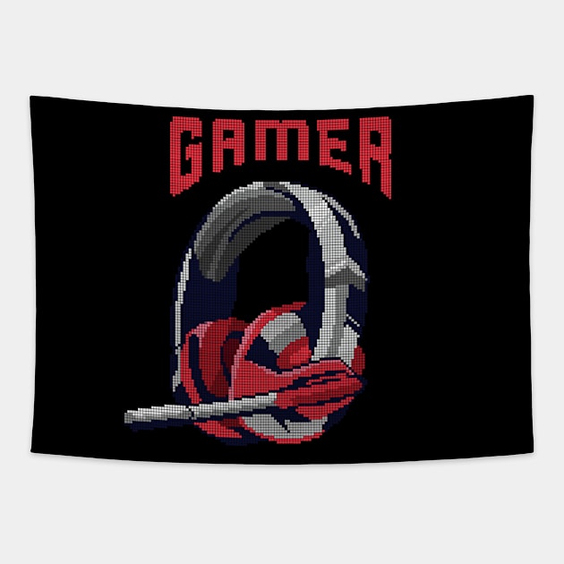 Gamer Pixel Headset - low-bit graphics - gift Tapestry by sweetczak