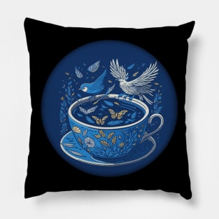 Fantasy Blue Teacup Illustration Pillow