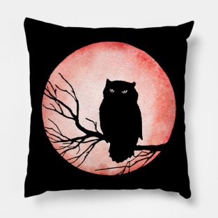 Scary Vintage Owl and Blood Red Moon Pillow