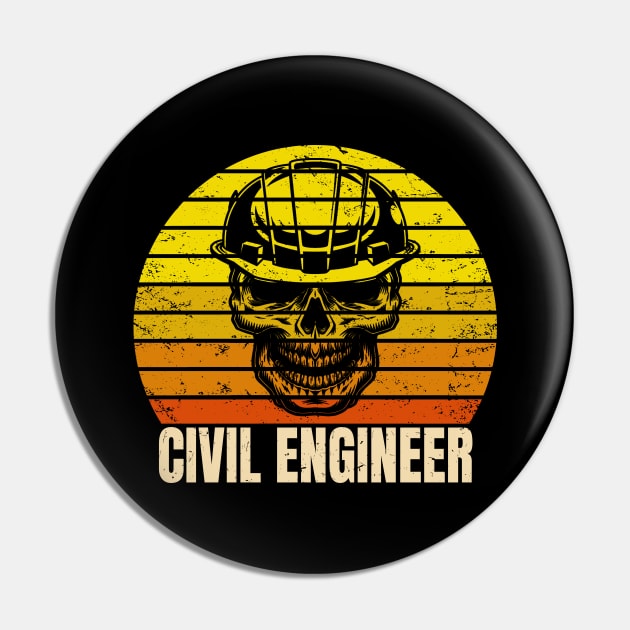 Civil Engineer Skull Retro Construction Site Pin by Foxxy Merch