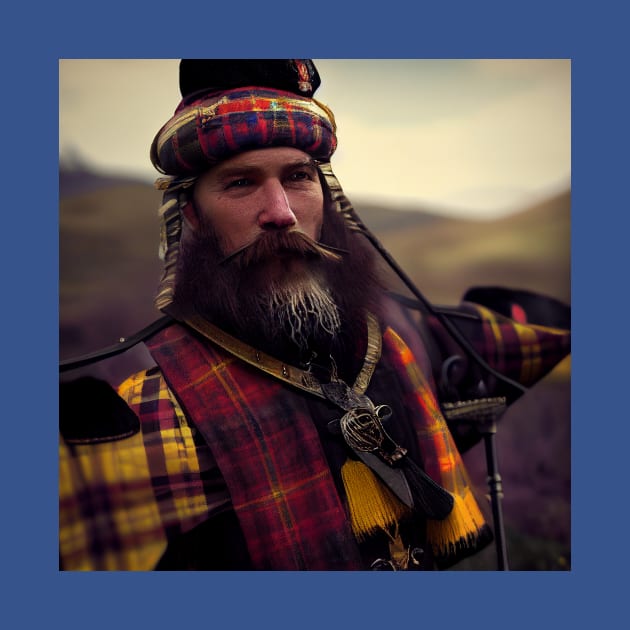 Scottish Highlander in Clan Tartan by Grassroots Green