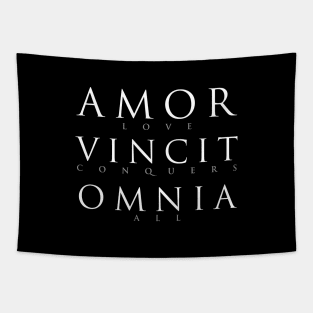 Latin Quote: Amor Vincit Omnia Tapestry