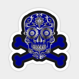 Blue Sugar Skull Day Of The Dead Skull And Crossbones Magnet