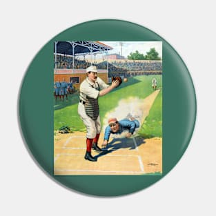 Baseball, Runner Sliding Past Catcher 1800s Pin