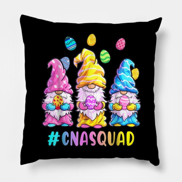 CNA Squad Happy Easter Funny Gnomes Egg Hunt Colorful Eggs Pillow by Jennifer Wirth