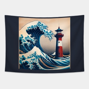 Kanagawa Lighthouse Wave - Lighthouse Japanese Tapestry