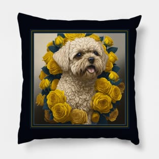 Maltipoo yellow roses 2 Pillow