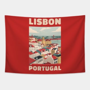 A Vintage Travel Art of Lisbon - Portugal Tapestry