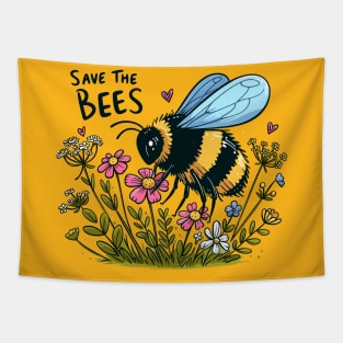 Save the Bees Bumblebee with wild flowers Tapestry