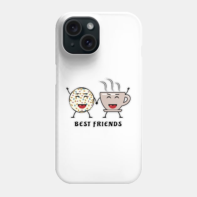 Best Friends - Donut And Coffee - Funny Character Illustration Phone Case by DesignWood Atelier