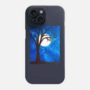 A moonlit blue nightsky in winter bare tree spooky eerie Phone Case