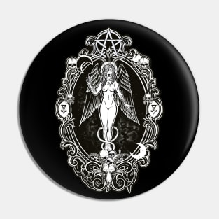 Baphochick - woman, death, goth, snake, devil, Baphomet, skull, goth, girl, dark angel, goat, black sticker, moon Pin