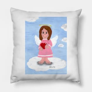 Little dark-haired angel girl with a heart Pillow