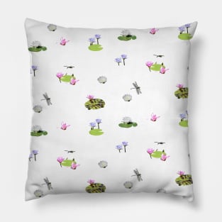 Lotus Flowers and Dragonflies Summer Pattern Pillow