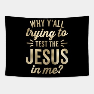 Why Y'all Trying To Test The Jesus In Me Funny Vintage Tapestry