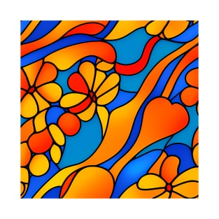 Vibrant Summer Flower  - Stained Glass Abstract Pattern T-Shirt